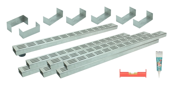 Entwässerungsrinnen Edelstahl superflach Rost Schlitzdesign SET Typ 7, System 35/80